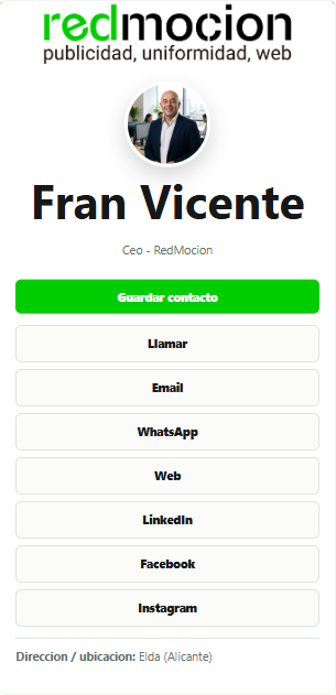 Ejemplo real de tarjeta digital de Fran Vicente